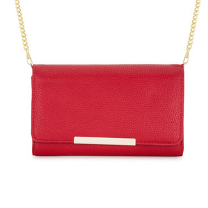 Laney Red Pebbled Faux Leather Clutch With Gold Chain Strap - TW-1297-RED