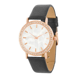 Rose Gold Shell Pearl Watch With Crystals - TW-13934-ROSEBLK