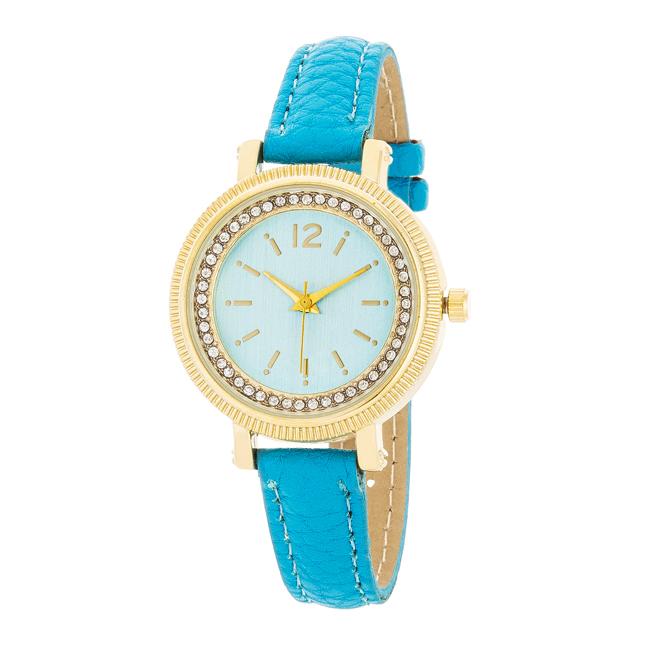 Georgia Gold Crystal Watch With Turquoise Leather Strap - TW-14293-TURQUOISE