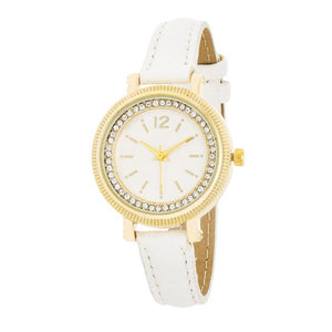 Georgia Gold Crystal Watch With White Leather Strap - TW-14293-WHITE