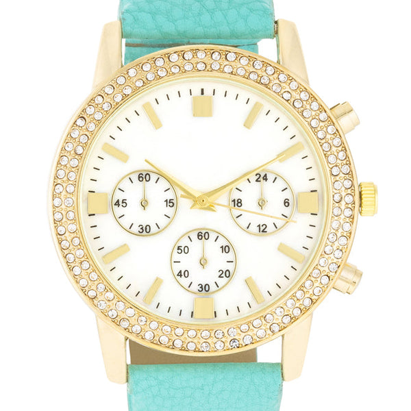 Gold Shell Pearl Watch With Crystals  - TW-14402-MINT