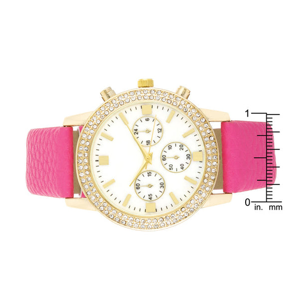 Gold Shell Pearl Watch With Crystals - TW-14402-PINK