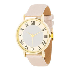 Gold Classic Watch With Champagne Leather Strap - TW-14753-CHAMPAGNE