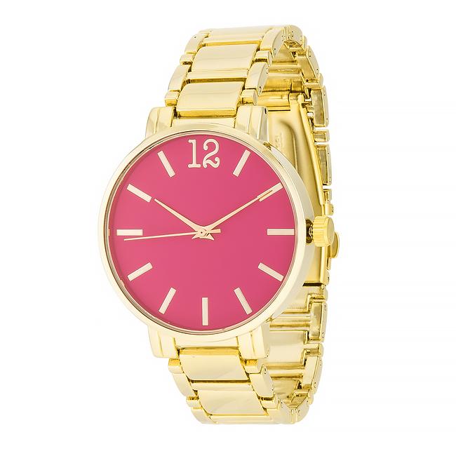 Gold Metal Watch - Pink - TW-15255-PINK