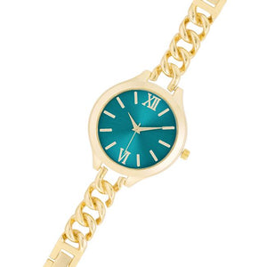 Gold Link Watch With Turqoise Dial - TW-15268-TURQOISE