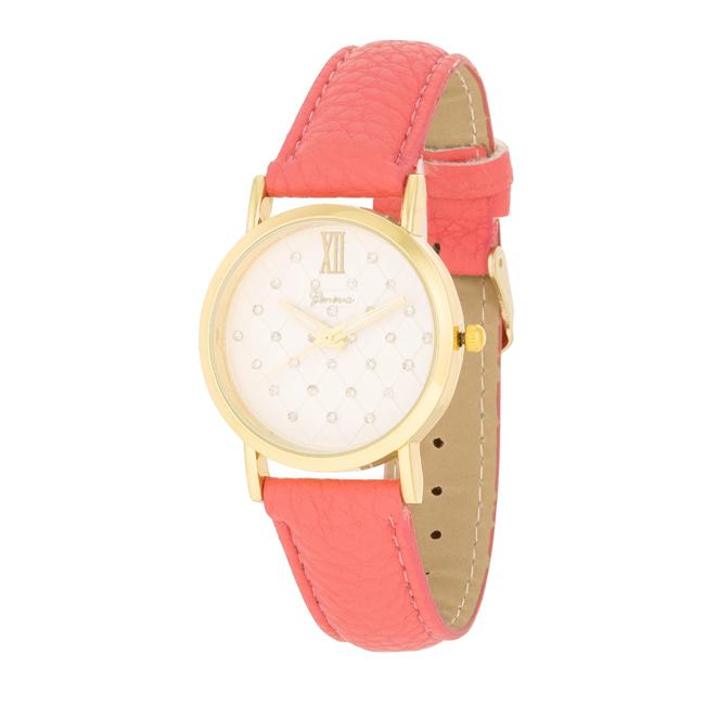 Gold Coral Leather Watch - TW-25956-CORAL