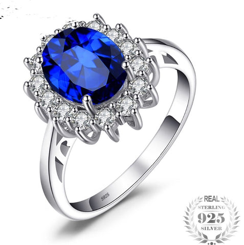 Sterling Silver Ring with created 3.2 ct Sapphire and Diamonds