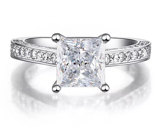 Sterling Silver Engagement Ring with 1.5 ct princess cut cz