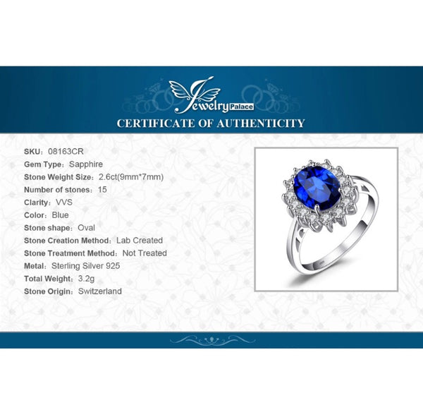 Sterling Silver Ring with created 3.2 ct Sapphire and Diamonds
