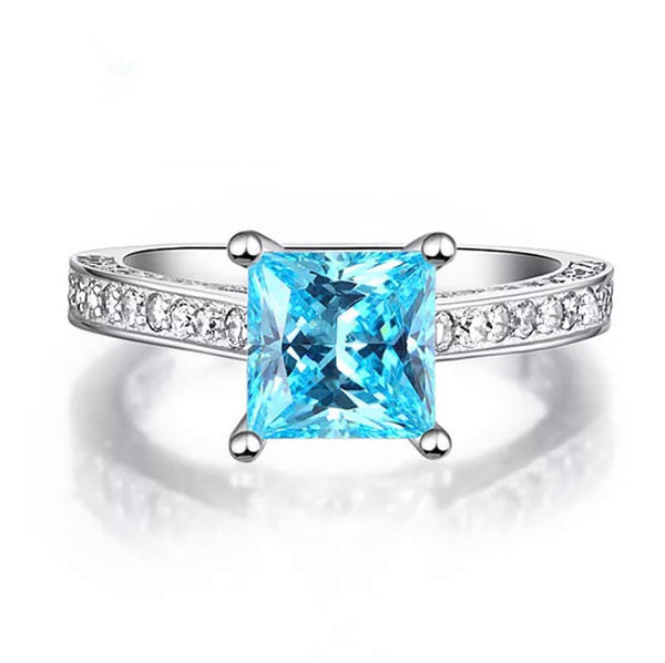 1.5 Ct Princess Cut Blue Solid 925 Sterling Silver Engagement  Ring CFR8196