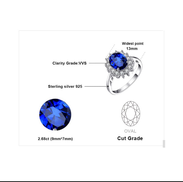 Sterling Silver Ring with created 3.2 ct Sapphire and Diamonds