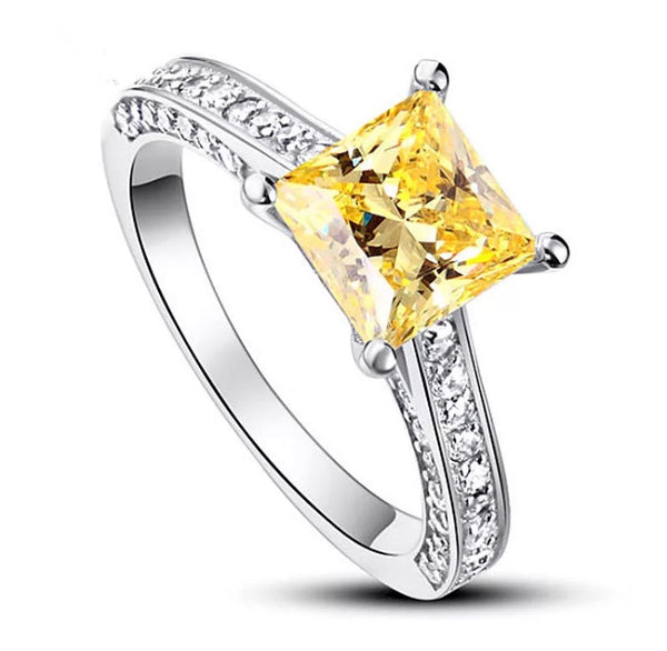 1.5 Ct Princess Cut Citrine Solid 925 Sterling Silver Engagement  Ring CFR8196