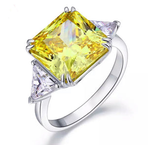 Lucky Silver - Silver Designer 8ct Solid 925 Sterling Silver Three-Stone Luxury Ring Yellow Citrine with Created Diamante - LOCAL STOCK - LSR8157-7